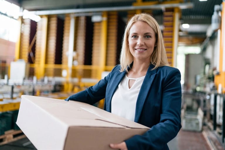 Boka billig frakt & bud för företag | simpel transport 14 Kvinna med paket levererans
